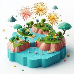 Isometric Illustration of 3d Zambia with firework in new year icon
