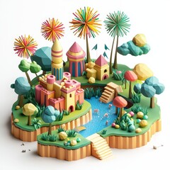 Isometric Illustration of 3d Zimbabwe with firework in new year icon