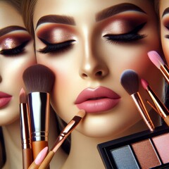 a woman with a makeup on her face is looking at a makeup.