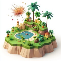 Isometric Illustration of 3d Zimbabwe with firework in new year icon