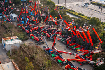 Aerial View of Construction Boom Lifts
