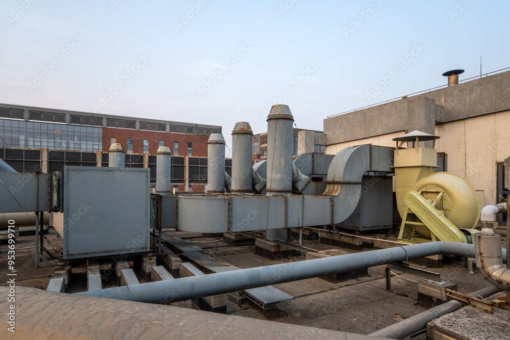 Poster Industrial Rooftop Ventilation System at Sunset