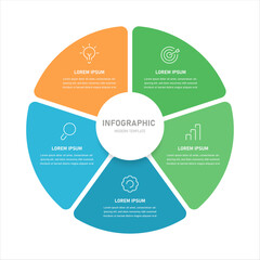 Round five-stage infographics for presentation, infographics for reflecting business processes in the organization