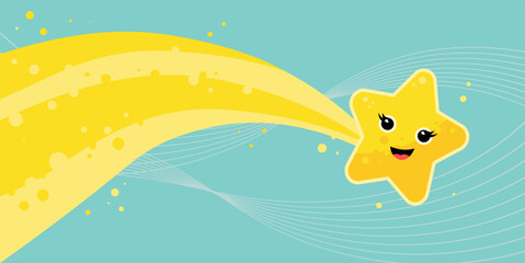 Cute Christmas falling star, star of Bethlehem, banner, Christmas background