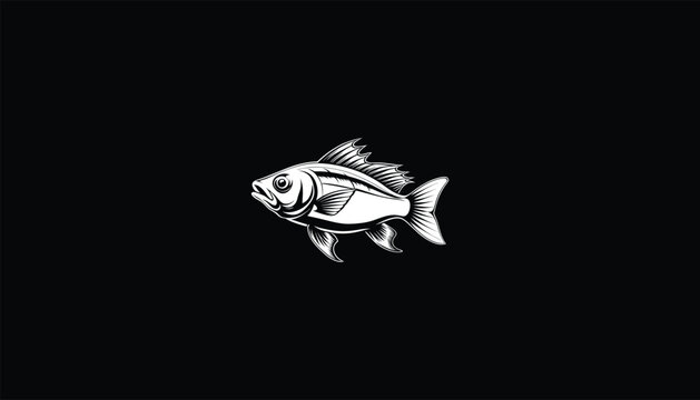 recommend clip art: "Minimalist White Color Bass Fish Logo with White Outline on Black Background"
