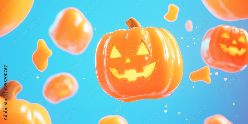 Wall mural halloween pumpkin with shiny finish on vibrant cute abstract halloween backdrop