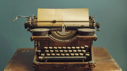 A high-quality AI-generated stock image of a vintage typewriter with a blank sheet of paper on the left side, leaving ample space on the right for text. Perfect for writing, nostalgia content.