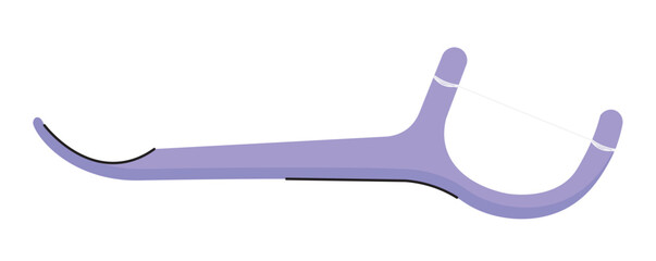 Purple dental floss tool flat vector illustration highlighting the importance of dental health with a simple and modern design for effective cleaning