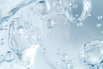 Hyaluronic acid serum texture. Beauty skin care liquid gel background. Clear cosmetic cream with bubbles closeup. Generative Ai