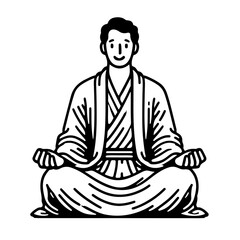 A man in a robe is sitting cross legged with his hands on his knees