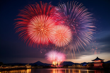 Fototapeta premium 夏の夜空を彩る花火