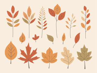 Set of autumn leaves in cartoon style. Seasonal banner