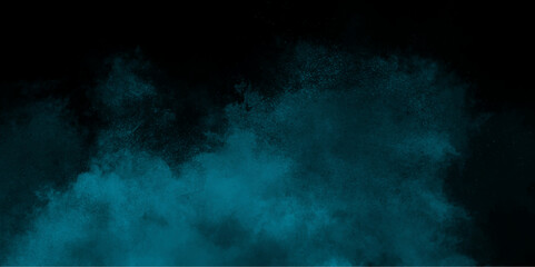 Abstract sea blue watercolor hand painted art victor illustration. Dark blue painted smoky textured teal color powder explosion. Steam explosion teal smoke or fog isolated on black background.