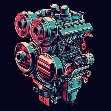 recommend clip art: Colorful Illustration of a Detailed Motorcycle Engine