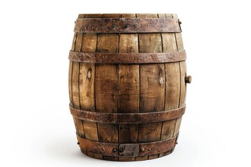 Wooden oak barrel isolated on white background.