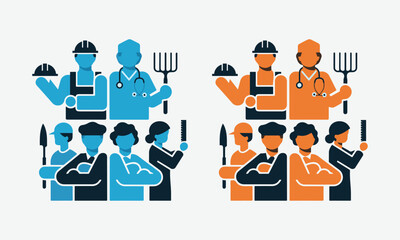 People of different professions together outline illustration, People of different professions, worker of different profession, workers, labor day, workers day, professional workers