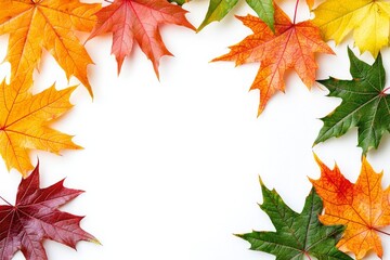 Fototapeta premium Autumn Maple Leaves Flat Lay White Background created with Generative AI