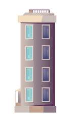 Naklejka premium flat vector illustration of a multi storey apartment building in european style the tall building features several windows and a small balcony with a modern and minimalist design