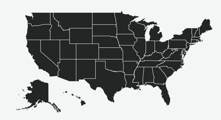 USA map isolated on white background. United States of America map. US map vector template. © Denys Holovatiuk