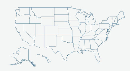Outline USA map isolated on white background. United States of America map. US map outline template. Vector illustration
