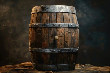 Fototapeta premium Antique wooden barrel on brown background.