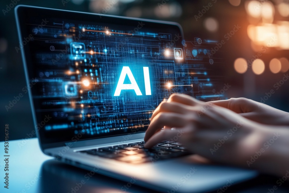Poster exploring ai the future of business and technology in an era where innovation meets efficiency, tran