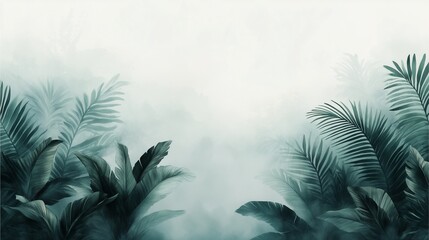 Naklejka premium Green Forest Watercolor: Misty Jungle with Dense Tropical Foliage in Watercolor Style.