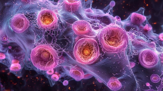 A phase-contrast micrograph of pancreatic acinar cells, showing their characteristic pyramidal shape and abundant zymogen granules, which store