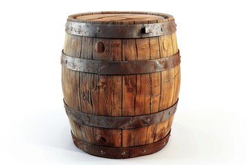 Wooden oak barrel isolated on white background.