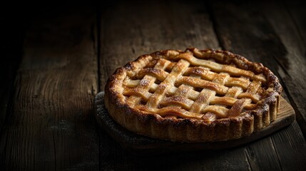 Homemade Apple Pie on Rustic Wooden Table