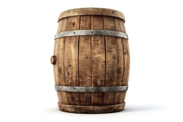 Obraz premium Wooden oak barrel isolated on white background.