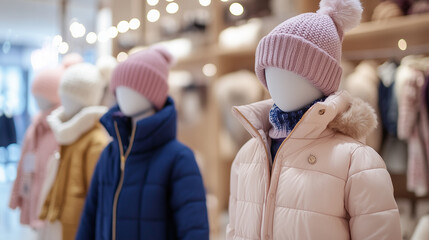 Winter children's clothing in the store