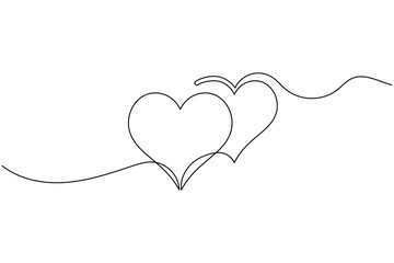 Love shape continuous one line drawing of isolated outline art and heart shape vector icon