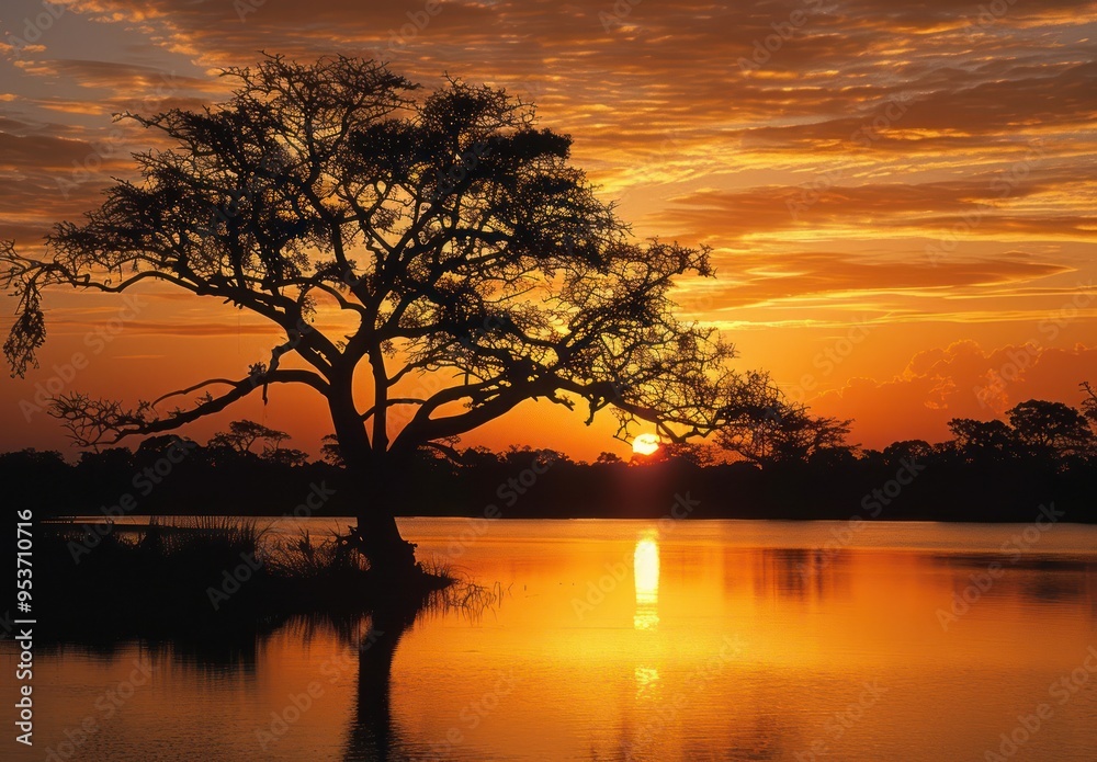 Poster Silhouette of a Tree at Sunset