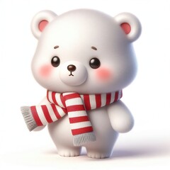 cute 3d fluffy polar bear character with fashion style scarf