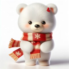 cute 3d fluffy polar bear character with fashion style scarf