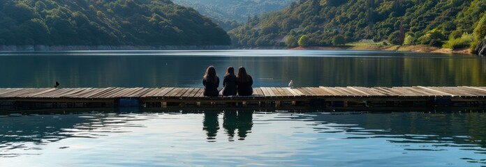 Obraz premium Three Friends On The Dock