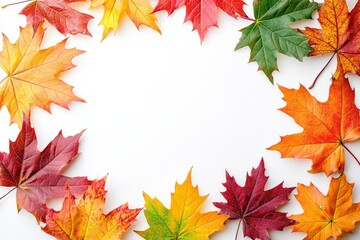 Fototapeta premium Autumn Maple Leaves Flat Lay White Background created with Generative AI