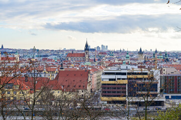 Obraz premium Panoramic view over the city of Prague from the Prague Metronome viewpoint with a panoramic view over the entire city and the Vltava River, Prague Czech Republic