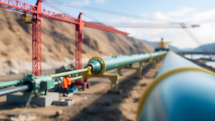 Blurry Image of LNG Pipeline Construction Project for Global Natural Gas Exports. Generative AI