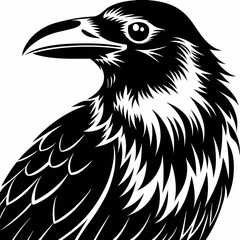Raven in Profile, Black and White Vector Art