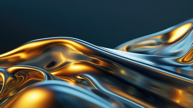 Golden liquid sculpture forming intricate patterns with light reflections. Microstock image for digital art, abstract design, and conceptual themes.