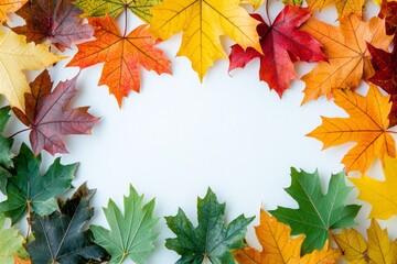 Fototapeta premium Autumn Maple Leaves Flat Lay White Background created with Generative AI