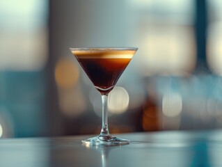 Cocktail in martini glass, ready to be enjoyed.