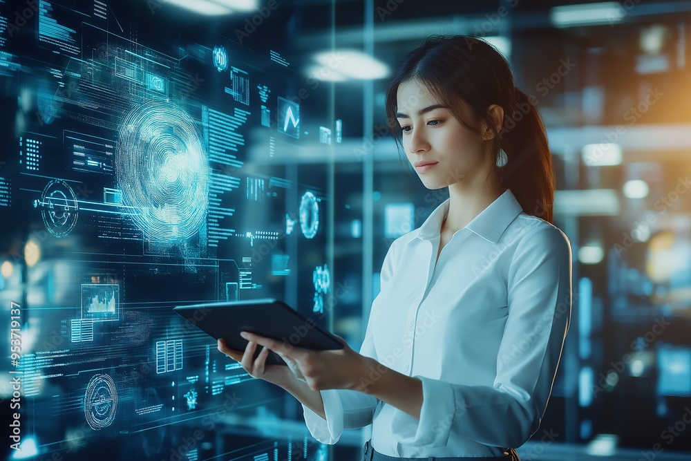 Poster a business professional engaging effectively with digital data in an everevolving hightech environme