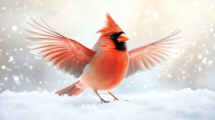 Obraz premium Cardinal spreading festive wings, surrounded by falling snow, Christmas morning, watercolor style