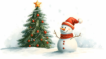 Obraz premium snowman with christmas tree