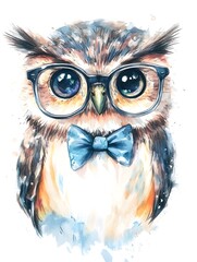 Obraz premium Charming Owl in Glasses and Bowtie on Pristine White Background
