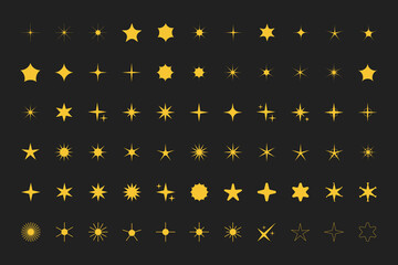 Star icons. Twinkling stars. Sparkles, shining burst. Christmas or New Year vector symbols.
