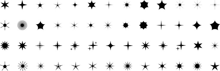 Star icons. Twinkling stars. Sparkles, shining burst. Christmas or New Year vector symbols.